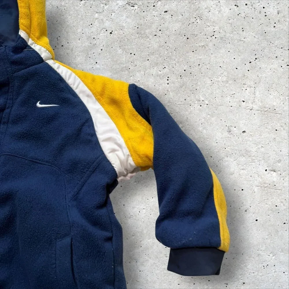 Kids Nike Hooded Jacket Yellow Blue Reversible Fleece Winter Coat Youth L y2k